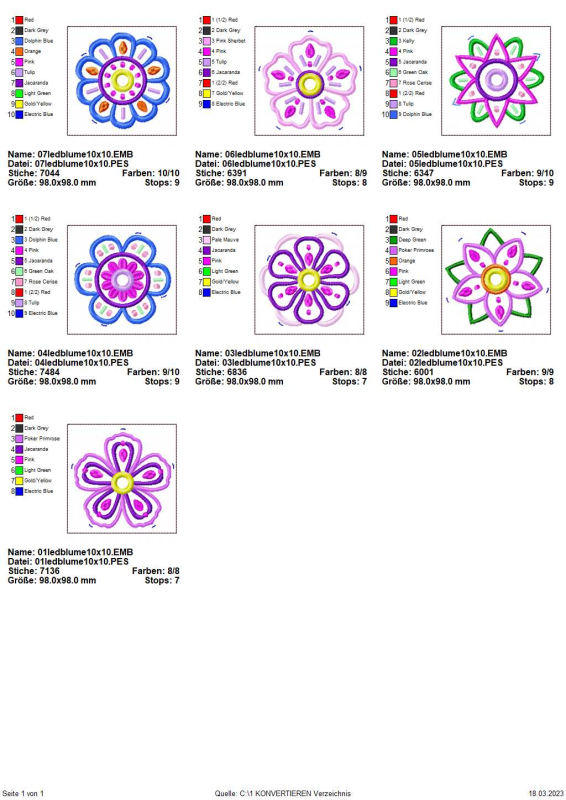 Preview: Übersicht Stickdateien LED Flowers